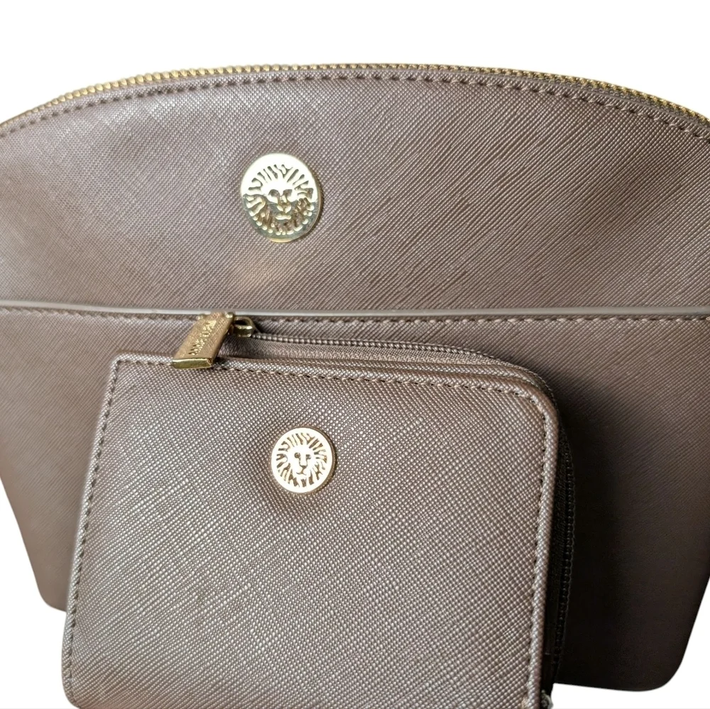 Anne Klein Brown Bag Set Purse Wallet Duo Gold Accents Chain New No Tags